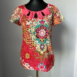 J. Crew mandala print key hole blouse tee